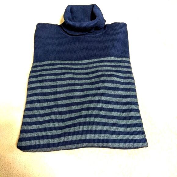Liz Claiborne Cotton Blend Navy/Grey Stripe Turtleneck Long Sleeve Sweat… - Picture 2 of 11
